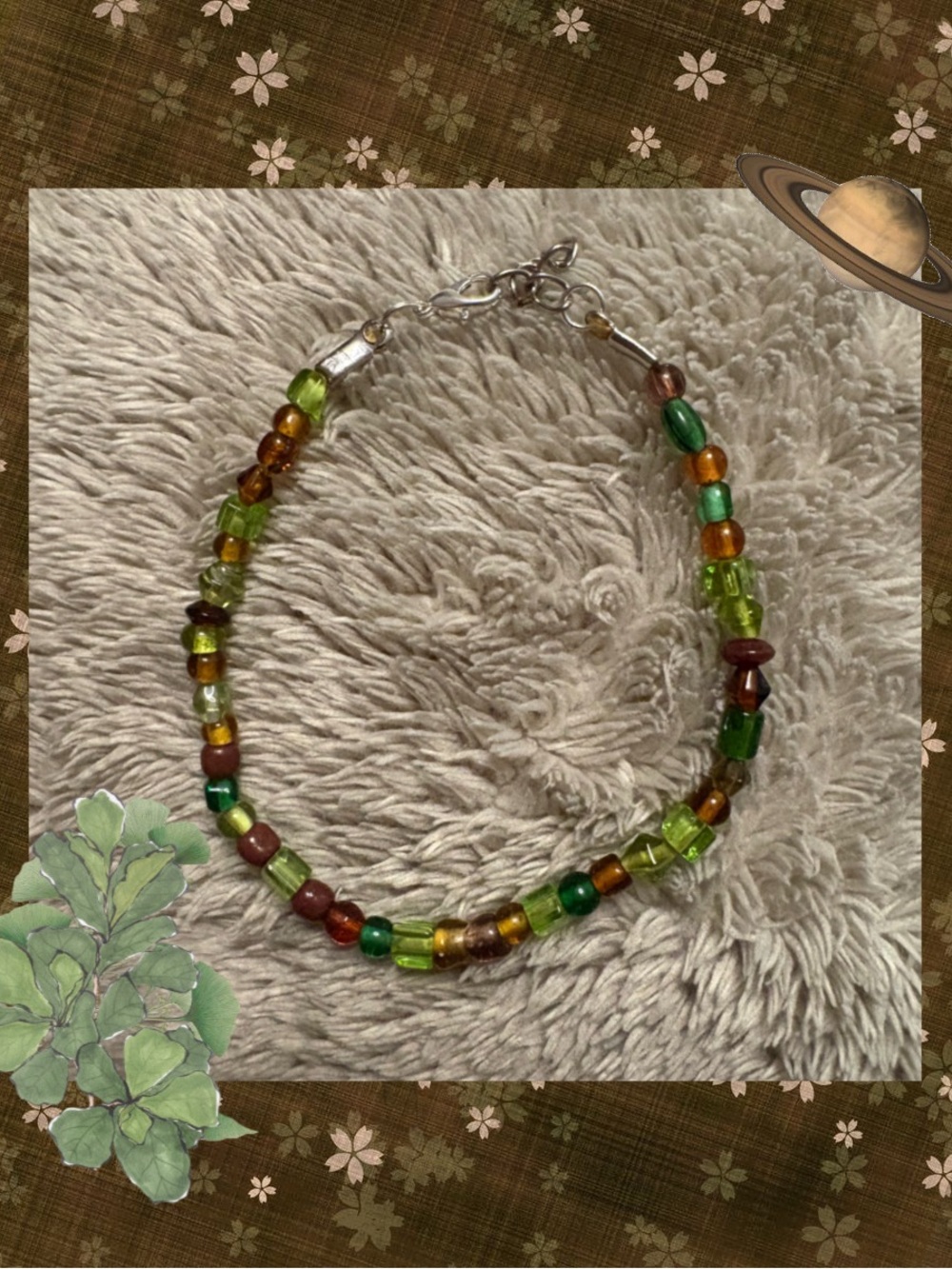 Handmade Green and Brown Glass Bead Bracelet